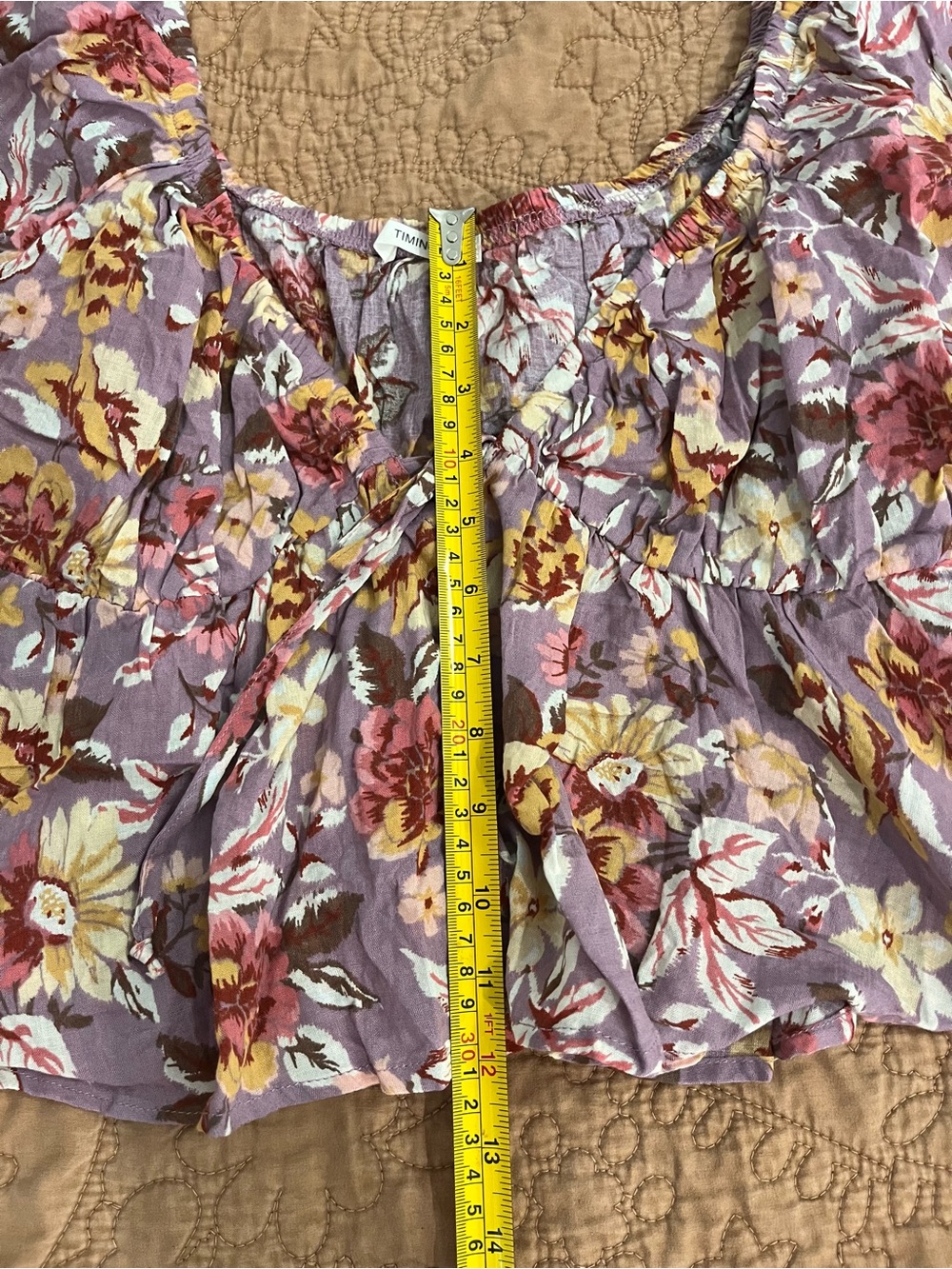 Floral Peasant Top in Lavender Crop Babydoll Peplum Y2K Tie Front Puff Sleeve - Picture 2 of 9